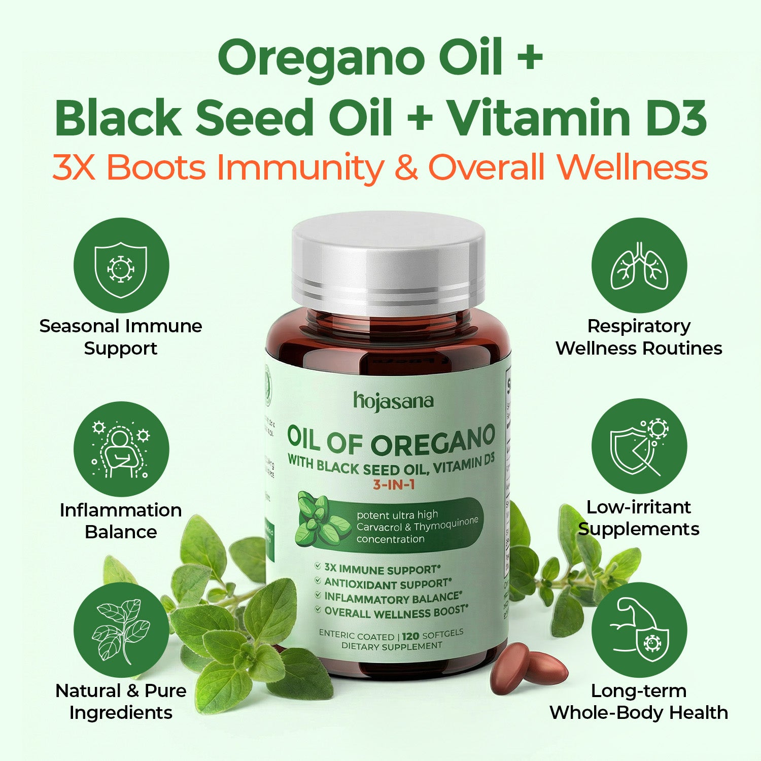 Oil of Oregano with Black Seed Oil Softgels, Vitamin D3