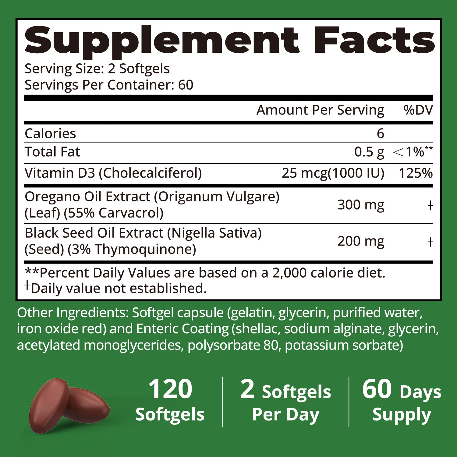 Oil of Oregano with Black Seed Oil Softgels, Vitamin D3