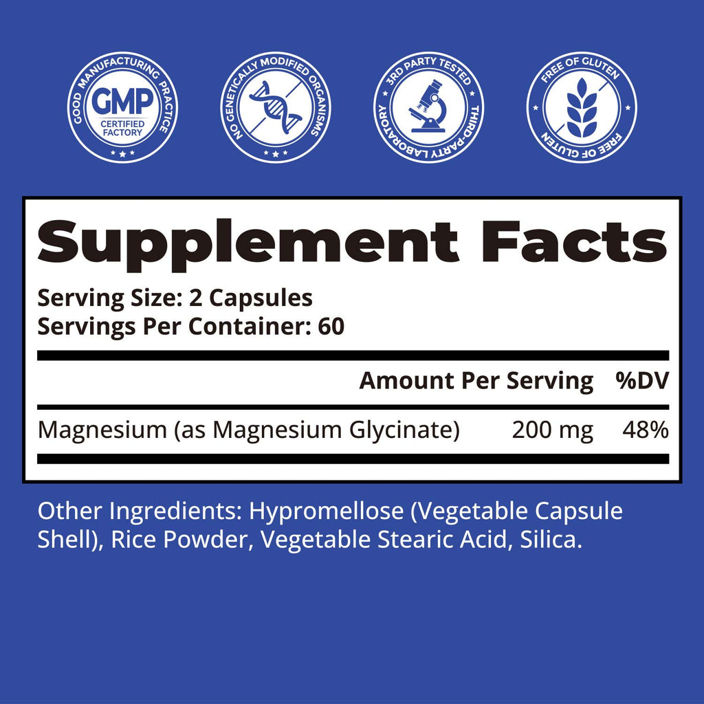 Magnesium Glycinate 200mg (120 Capsules)